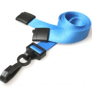 Lanyards 15 mm - Light Blue Lanyards with breakaway and plastic J clip – Pack of 100